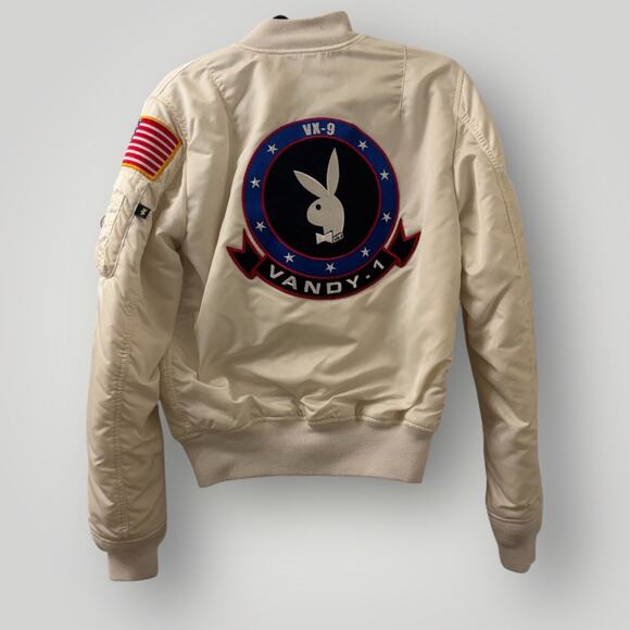 Rare Alpha Industries x Playboy Vandy 1 MA-1 Flight Jacket Patch White Mens XS - Picture 2 of 9